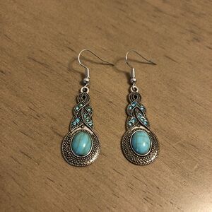 Faux Turquoise and Silver Tone Dangle Earrings Fashion Jewelry